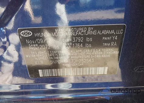 2013 Hyundai Elantra Limited from USA, damaged, VIN 5NPDH4AE7DH252543